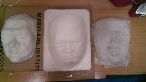 clay face, plaster mold, silicone cast over varaform